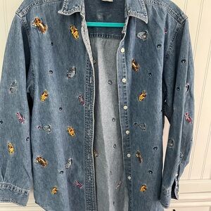 Disney Blue Denim Button Down Shirt with Character Embroidery